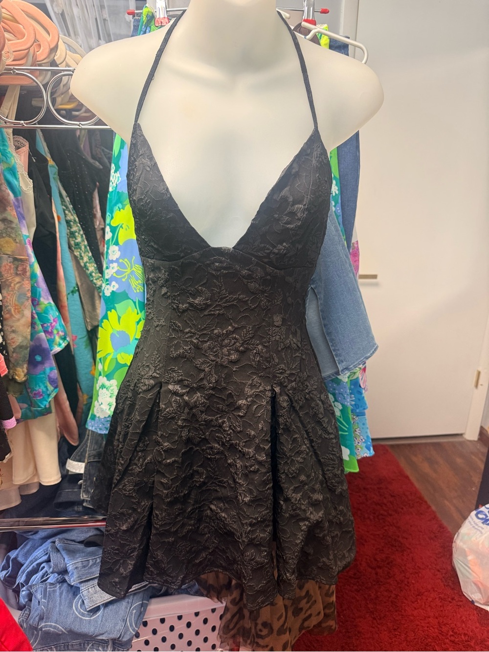 Black Lace Halter Skater Dress